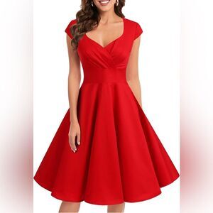 Vintage Style 1950s Pinup Retro Red Cocktail Party Dress Size Medium